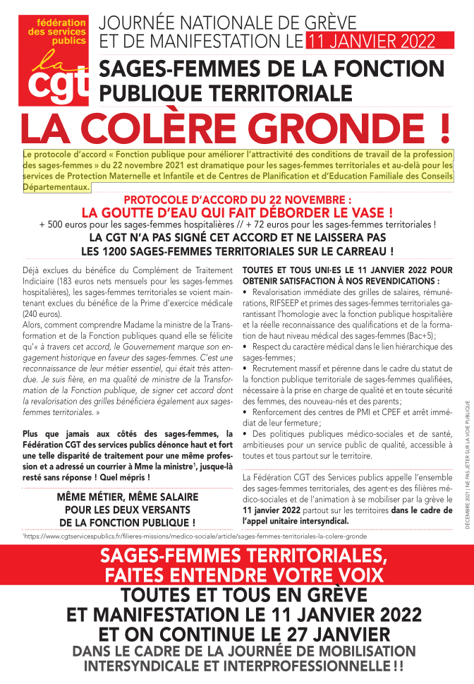 SAGES-FEMMES DE LA FONCTION PUBLIQUE TERRITORIALE LA COLERE GRONDE !